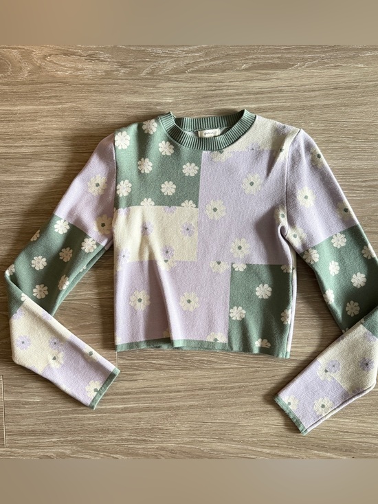 debut Sweaters - Debut Floral Patchwork Sweater Floral Green, Purple, Cream Womens size Small